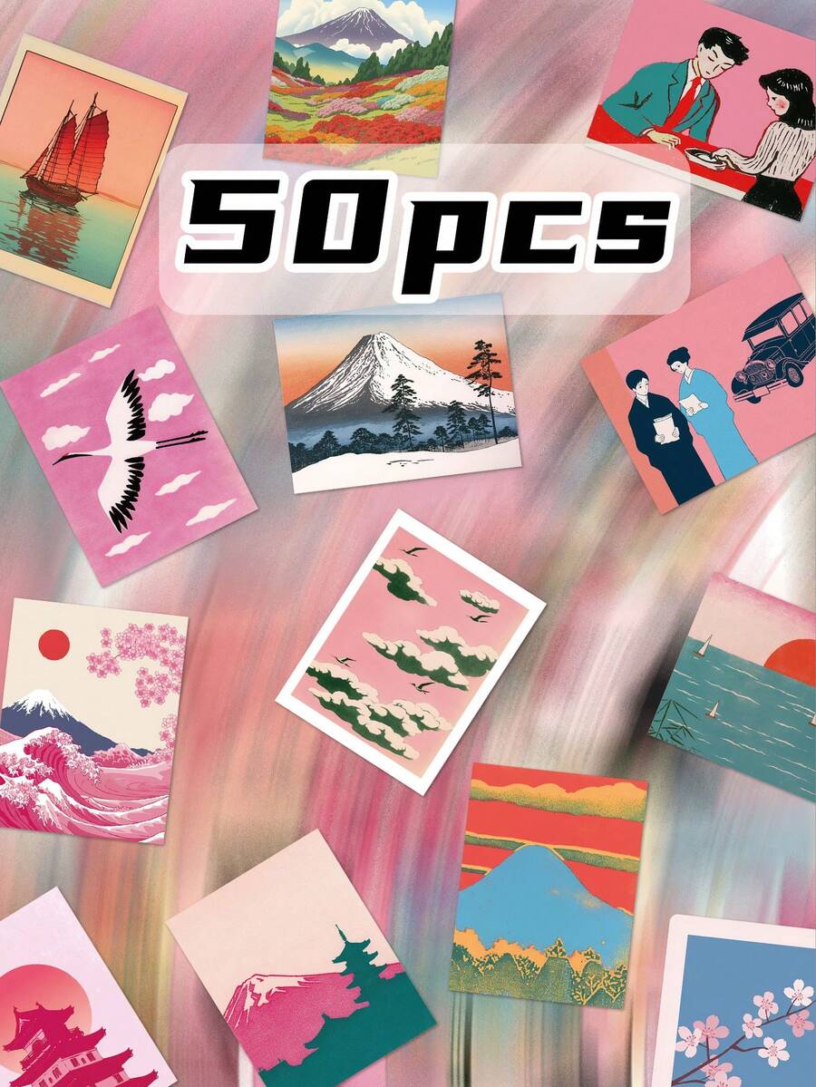 50pcs Pink Retro-Style PVC Stickers – Self-Adhesive Decorative Stickers Suitable For Personalising Notebooks, Books And Accessories. Each Design Is Unique, Making Them Ideal For Travel Enthusiasts.