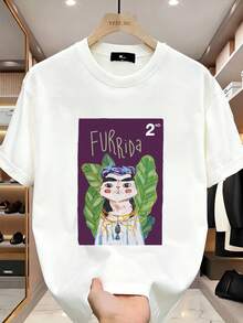 Neuestes ModellFurrida 2.0 Reines Damen-Freizeit-T-Shirt, bequemes Vintage-Print-Top mit Rundhalsausschnitt für Frühling  Sommer, perfekt für Freizeitkleidung  Urlaubsoutfits2026Locker und faul - Weiss - Übersicht 4