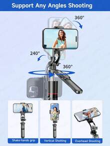 TOKQI 3-In-1 Selfie Stick Tripod, 170cm/67" Alloy Tripod With Stabilized Anti-Shake Handle,Telescopic 360° Rotating Phone Stand, Detachable Holder For /Camera/Smartphone, Folding Portable (Handheld/Ground/Tripod) For Vlogging, Travel,Stable Recording - View 6
