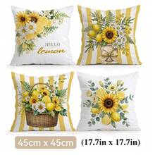 4pcs Watercolor Lemon Pattern Single-Sided Printed Pillow Covers/Cushion Covers, Multi-Scene Atmosphere Decor Pillow Covers Suitable For Living Room Sofa Bedroom, Without Pillow Insert, 40x40cm/45x45cm/50x50cm - Multicolor - View 13