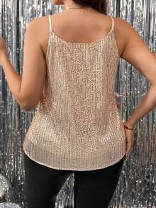 Talla Grande - Talla Grande - Cami de tirantes finos con lentejuelas, cuello en V y diseño occidental transfronterizo - Champán - Ver 4