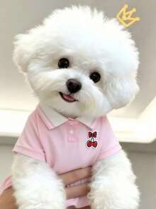 Vestido de polo para perros rosa, transpirable y amigable con la piel, con decoración 3D de cerezas, adecuado para perros pequeños y medianos en primavera y verano - Rosa - Ver 1