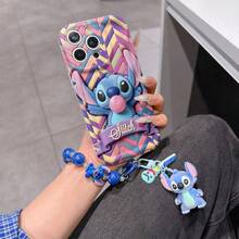 Disney Has Authorized, Phone Case - Chain Set, The Stitch Lilo & Stitch 3D Phone Case Plus A Silicone 3D Stitch Bracelet With Metallic Ring Removable Bracelet, Stitch And Angel Pattern, Compatible With Iphone17/16/15/14/13/12/24/XS/XR/X Plus Pro Max, A Stylish Cartoon Phone Case, The Perfect Gift Choice, Phone Protection, Durable Phone Cover, Great Gift For Friends And Family. - 白色 - 查看 2