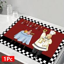 1pc Home Decor Chef Pattern Printed Dish Drying Mat, Absorbent Countertop Mat For Espresso Machine, Sink Drain Mat, Kitchen And Bathroom Supplies - Multicolor - View 15