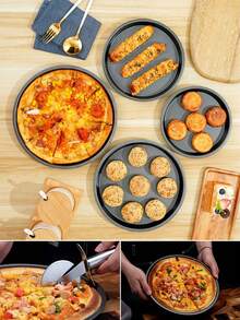 1pc Black Carbon Steel Pizza Pan, Round Pizza Baking Tray, Non-Stick Bakeware, Pizza Mold, Pizza Pan, Suitable For Pizza, Pie, Cake, Bread, Roasted Meat, Oven Tray, Baking Set - View 6