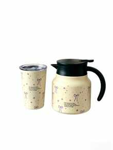 1個 800ml 蝴蝶結與星星圖案雙層不鏽鋼保溫咖啡壺/水壺/茶壺，適用於辦公室、餐廳、戶外等場景，適合作為齋月、聖誕節、情人節、母親節等節日禮物 - 彩色 - 查看 3