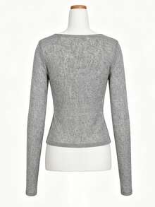 Swing Collar Plaid Ribbon Patchwork 2 In 1 Top, Pleated Design Versatile Long Sleeve T-Shirt For Women - Grey - View 3