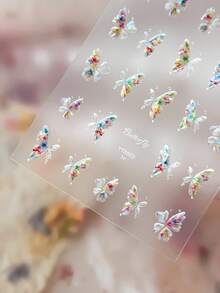 Stiker Kuku Kupu-kupu Holografik 3D, Desain Tetesan Air Sayap Berwarna-warni Transparan, Aksesori Dekorasi Seni Kuku DIY Gaya Lembut dan Anggun - MultiWarna - View 6