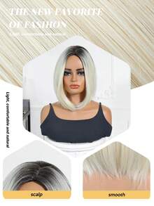 FIVE STARS Elegant Mid-Length Straight Wig With Bangs - Rose Net Cap, Heat-Resistant Synthetic Fiber, Wigs For Women,For Daily,Party,Cosplay,Halloween HOT - Multicolor - View 3