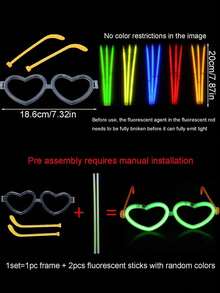 10 Sets/5 Sets/1 pieza Gafas con forma de corazón que brillan, Gafas de neón, Gafas con varillas luminosas, Gafas brillantes al por mayor para adultos, Suministros para fiestas que brillan en la oscuridad, Gafas fluorescentes, Adecuadas para baile, boda, Día de San Valentín, fiesta de cumpleaños, vacaciones y uso diario, Gafas de fiesta y accesorios de fiesta - Amar - Ver 10