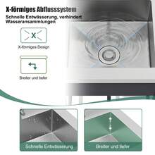 Freestanding Stainless Steel Sink For Outdoor Use, 60x60cm, With Tap And Drain, Including Shelf, Spacious Single-Basin Design, Suitable For Kitchen, Garden, Workshop And Commercial Use - 黑色 - 查看 7