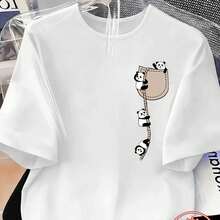 Top de Manga Ccomndota con Cuello Redondo para el Hogar, Diseño de Cuerda de Escalada de Panda, Regalo Lindo, Elegante y Moderno para Fiestas Depcomnd - Blanco - Ver 1