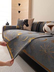 1pc Sun Moon Star Jacquard Sofa Cover, Skin-Friendly Chenille Non-Slip Couch Protector, Pet-Friendly Anti-Scratch Sofa Slipcover, All-Season Washable Furniture Cover For Living Room - Multiple Styles - View 2