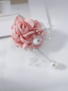1pc/4pcs Unisex Pink Rose Glitter Brooch, Vintage Elegant Corsage Pin For Parents, Groom And Bride, Wedding Decor, Evening Party, Ball, Party, Event, Cocktail Party, Gathering Accessory - Pink - View 5
