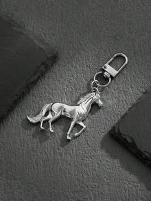 1pc Fashionable European & American Creative Versatile Personalized Animal Horse Zodiac Horse Keychain Bag Pendant, Suitable For Men & Women Car Key Bag Pendant Decoration - Silver - View 3
