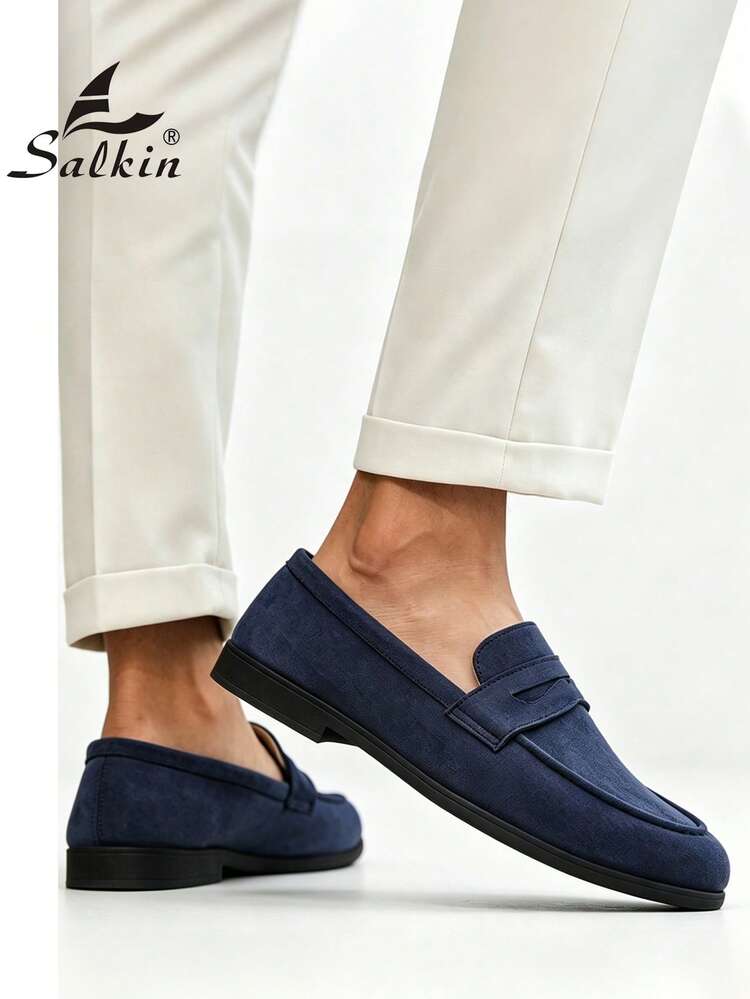 Salkin 男士奢華設計師便貨樂福鞋 一腳蹬 純色柔軟麂皮休閒鞋 平價奢華適合現代生活 舒適透氣 防滑耐磨鞋底 時尚優雅紳士社交鞋 日常穿著 學生畢業典禮 學院風 商務正裝 男士辦公室派對宴會 春夏秋季，尺寸偏小，建議選擇大一號 - 藍色 - 查看 2