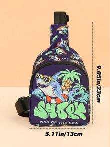 2pcs Kids Fashion Glasses + Surfing Shark Digital Print Baseball Cap + Chest Bag Set, Lightweight Comfortable Large Capacity, Adjustable Shoulder Strap, Suitable For Kids Daily School Commute/Outdoor Travel Matching, Perfect As A Gift - Multicolor - View 3
