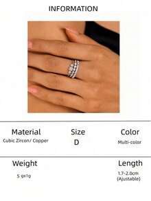 1 Set de 3 Anillos Geométricos Minimalistas de Circonita, Regalo para Uso Diario y Fiestas de Mujeres - Multicolor - Ver 15