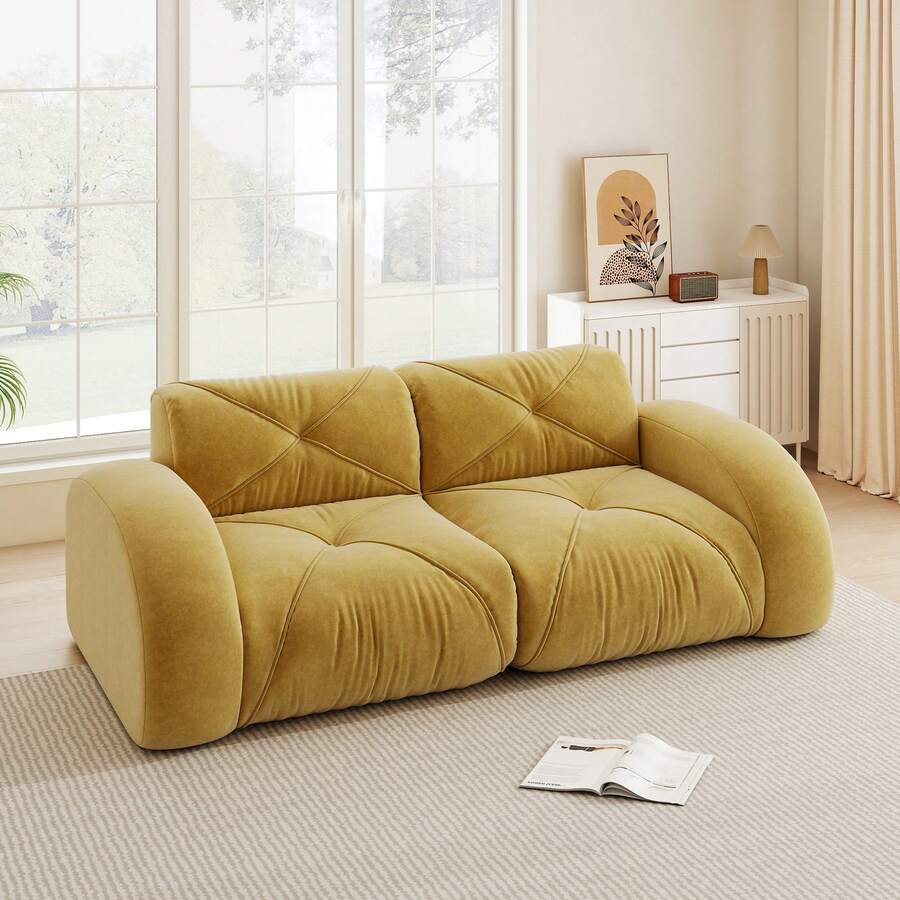 Sofa 204 cm aus Chenille fuer Zuhause - Gelb - Übersicht 1