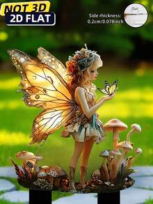 2D Flat, 1pc Summer Winged Fairy Holding Butterfly Mushroom Girl, Outdoor Decor, Garden Decor (17cm/6.69inch) Fairy Garden, Mushroom Decor Garden Statue Outdoor Home Decor, Yard Decor, Lawn Decor, Patio Decor, Gardening Supplies, Back To School, Thanksgiving, Suitable For 11 Seasons, Acrylic Print, Wedding Season Decor, Perfect Gift For Family And Friends - Butterfly Fairy Ground Plant - View 3