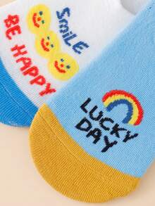 5 Pairs Random Color Women's Cute Cartoon Smiling Face Pattern Low-Cut Invisible Boat Socks - Multicolor - View 5