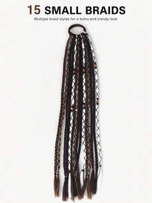 24 Inch 15-Strand Bohemian Style Braided Ponytail Wig, Handmade Dreadlocks, Boxing Crochet Braids, Beaded Hair Accessories, Colorful Braided Hair - Multicolor - View 4