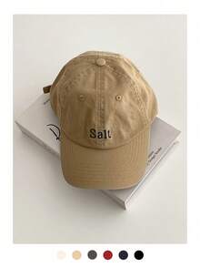 1pc Soft Top Plain Letter Embroidered Baseball Cap, New Spring/Summer Couple Versatile American Style Duck Bill Hat, Designer Style For Men And Women, Large Head Circumference, Grey Vintage Face-Slimming Sun Protection Cap - Salt Embroidery - View 8
