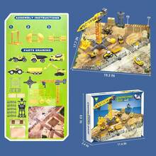 Construction Truck Toys With Sand Playset, Excavator Bulldozer Dump Truck Crane Toy, Construction Site With Play Mat & Accessories, Engineering Theme Gift For Kids Boys Girls Age 3+ - Yellow - View 3
