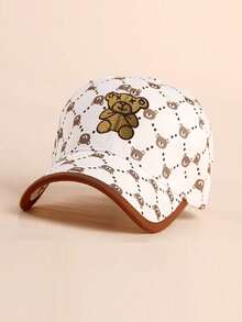 1pc Kids Cartoon Bear Embroidered Sun Ion Cute Baseball Cap For Daily Life - Khaki - View 9