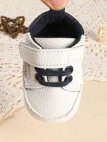 1 Pair Newborn Boy Colorblock PU Flat Anti-Kick Casual Versatile Cute Infant Sneakers Suitable For Spring And Autumn - White - View 7