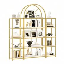 163*30*184 Cm Freestanding Shelf Set – Modular Bookcase With Gold Metal Frame & White MDF Shelves, 3-Piece Shelf With Arched Design, Display Shelf For Living Room, Kitchen & Office, Display Case, Shelf, Bookcases - 1PC - View 5
