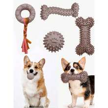 Set de 4 juguetes masticables para perros de diferentes formas, adecuados para cachorros, lindos juguetes pequeños para perros de color rosa, juguetes para la dentición de cachorros, juguetes masticables interactivos suaves, adecuados para perros pequeños - Gris - Ver 7