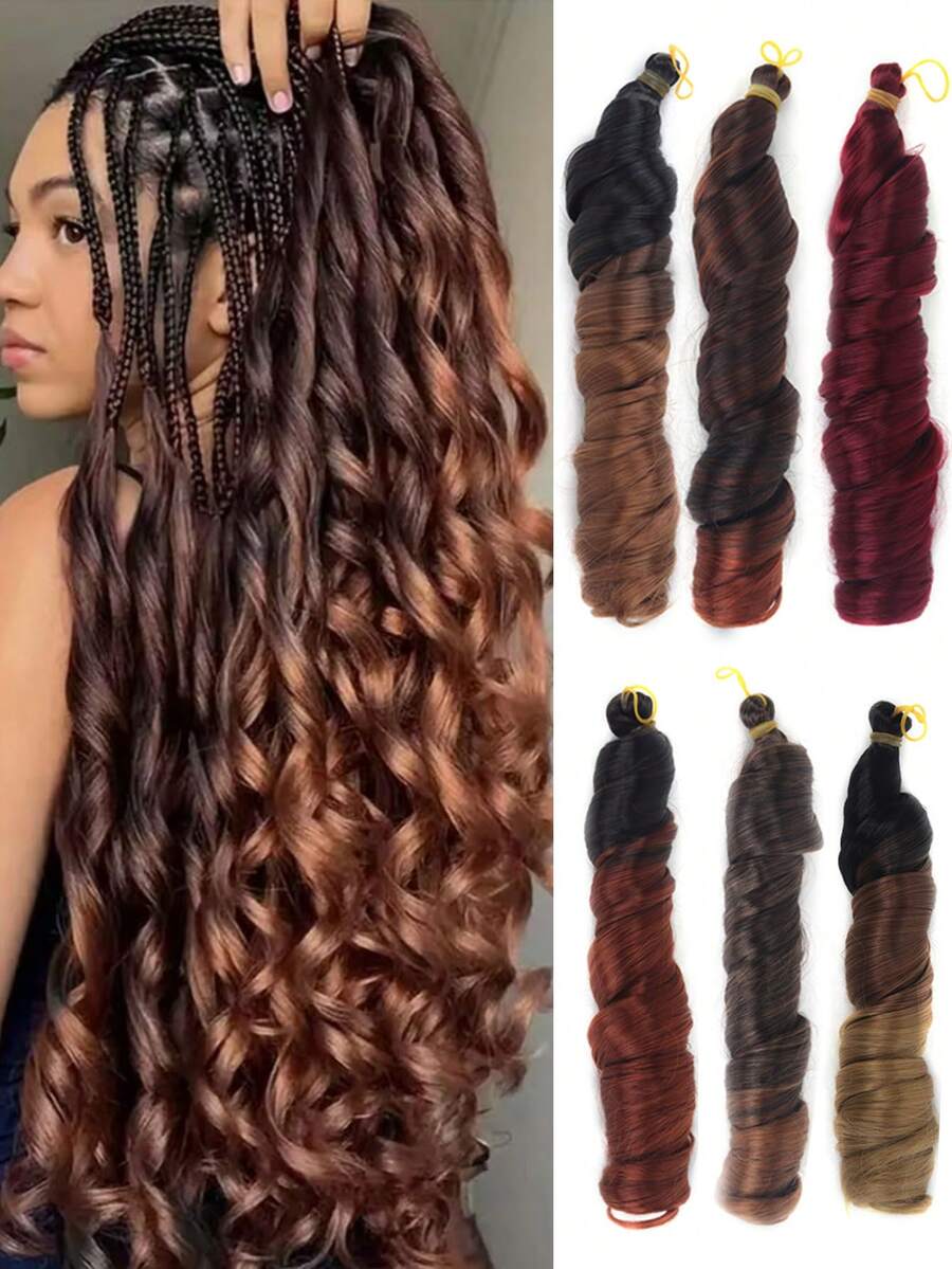 French Voluminous Wavy Crochet Ombre Spiral Braids, Pre-Stretched Synthetic Fiber Dreadlock Hair Extensions, Suitable For Daily Wear And Party