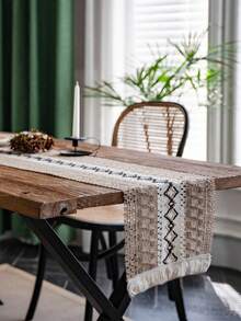 1pc Beige Base Brown Vintage Bohemian Knit Style Table Runner, Home Decor Table Runner, Placemats For Kitchen, Dining Room, Hotel, Outdoor Party, Holiday Decoration - Multicolor - View 23