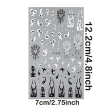 2 Bögen Halloween Gothic Nagelkunst Aufkleber Nagel Dekorationen, weißer Geist, schwarze Fledermaus, Spinne & Spinnennetz, orangefarbene Flamme, schwarze Sterne, Grabstein Muster Nagel Dekorationen, DIY Maniküre Zubehör für Frauen Mädchen, Nagelstudio & Heim Nagel Design - Schwarz und Weiss - Übersicht 3