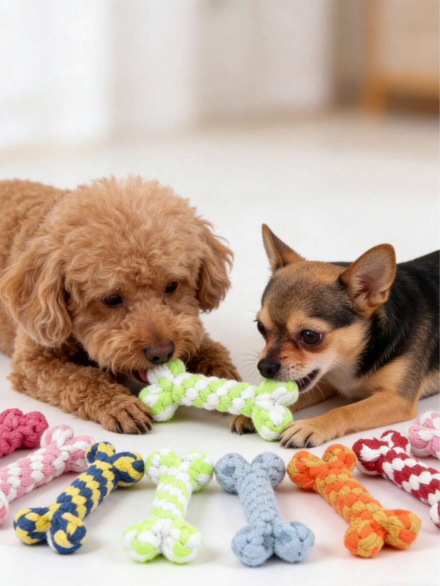 狗狗骨頭繩結玩具套組，適合中小型犬咀嚼與清潔牙齒，互動遊戲 - 彩色 - 查看 1