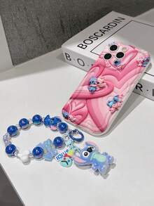 Disney Has Authorized, Phone Case - Chain Set, The Stitch Lilo & Stitch 3D Phone Case Plus A Silicone 3D Stitch Bracelet With Metallic Ring Removable Bracelet, Stitch And Angel Pattern, Compatible With Iphone17/16/15/14/13/12/23/XS/XR/X Plus Pro Max, A Stylish Cartoon Phone Case, The Perfect Gift Choice, Phone Protection, Durable Phone Cover, Great Gift For Friends And Family. - White - View 7