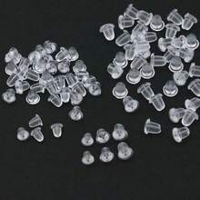 耳環耳釘套組 手作 DIY 珠寶配件 防滑防丟矽膠耳塞 防掉落防穿孔耳洞耳塞套組 適用於棒棒糖耳環、大耳環、耳洞及耳環替換 - 透明 - 查看 5