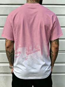 Men's Plus Size Summer Gothic Style Patchwork Contrast Color Short Sleeve Crew Neck T-Shirt - Pink - View 2