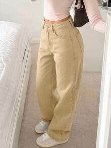 Women's Casual Straight-Leg Jeans, Versatile Suitable For All Seasons Spring - Khaki - View 4
