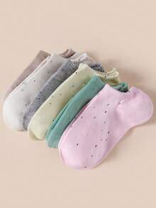 5 Pairs Random Color Women's Polka Dot & Letter Pattern Minimalist Low-Cut Invisible Boat Socks - Multicolor - View 3