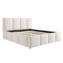 Upholstered Bed, Double Bed, 180 X 200 Cm, Slatted Base, Upholstered Headboard, Beige Chenille - 米色 - 查看 7