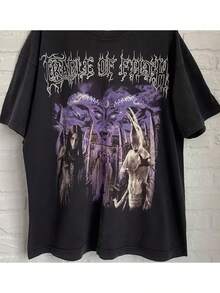 Tortured Soul Asylum T Shirt - Heavy Metal Logo Print,Unisex Gothic Style,2000Anniversary Edition,Loose Design,230Cotton Fabric - 黑色 - 查看 1