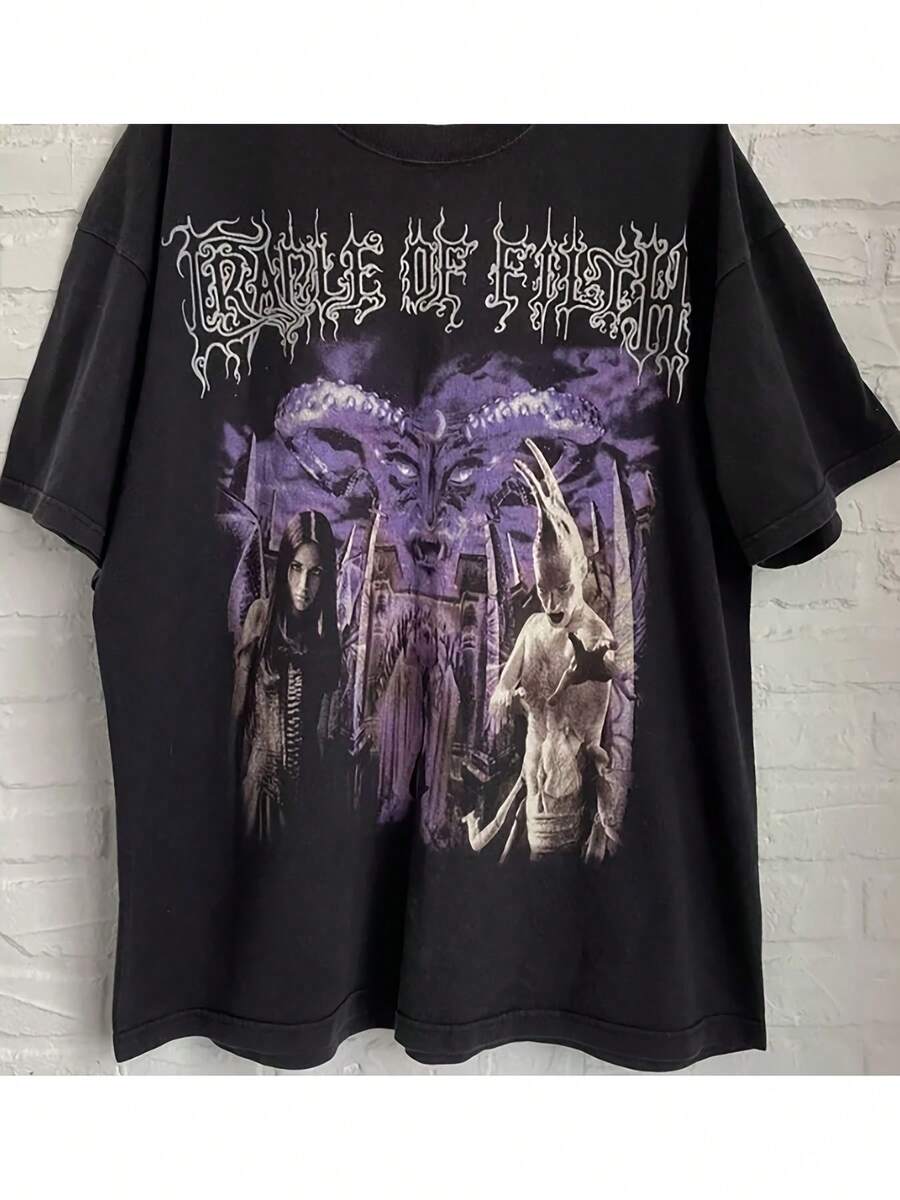 Tortured Soul Asylum T Shirt - Heavy Metal Logo Print,Unisex Gothic Style,2000Anniversary Edition,Loose Design,230Cotton Fabric - 黑色 - 查看 1