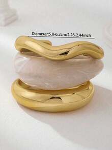 1pc/3pcs Women's Gold & Cream Elegant Open Asymmetrical Bangle Bracelet, Minimalist Unique High-End Jewelry, Hypoallergenic, Suitable For Daily Wear, Vacation And Gifting - Multicolor - View 3