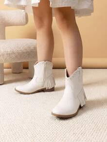 Girls Western Boots | Ankle Cowboy Boots With Tassel And Side Zipper For Little & Big Kid - trắng - Xem 10