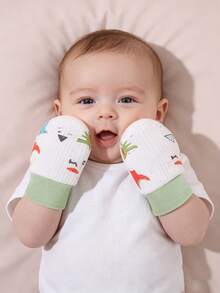 3 Pairs 0-6 Months Baby Anti-Scratch Mittens, Soft & Skin-Friendly Solid Color & Printed Newborn Gloves, Suitable For All Seasons - 3pairs - View 7