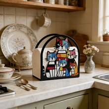 Colorful Cat Family Metal Napkin Holder, Vertical Tabletop Paper Towel Holder For Restaurant, Kitchen Dining Table Cartoon Animal Napkin Dispenser - View 6
