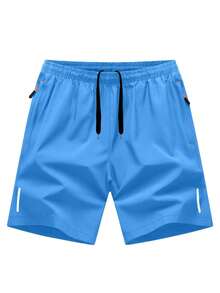Men's Summer Lightweight Fabric Solid Color Drawstring Sports Shorts | Casual Beach Shorts, Suitable For Beach, Swimming, Outdoor, Hiking And Daily Wear - Blue - View 3