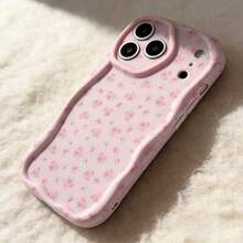 Funda de teléfono con textura suave de TPU, patrón floral creativo, volantes ondulados de dopamina color crema, compatible con Galaxy S21 S22 S23 S24 S25 S26/Honor/ y talla grande modelos - Blanco - Ver 5